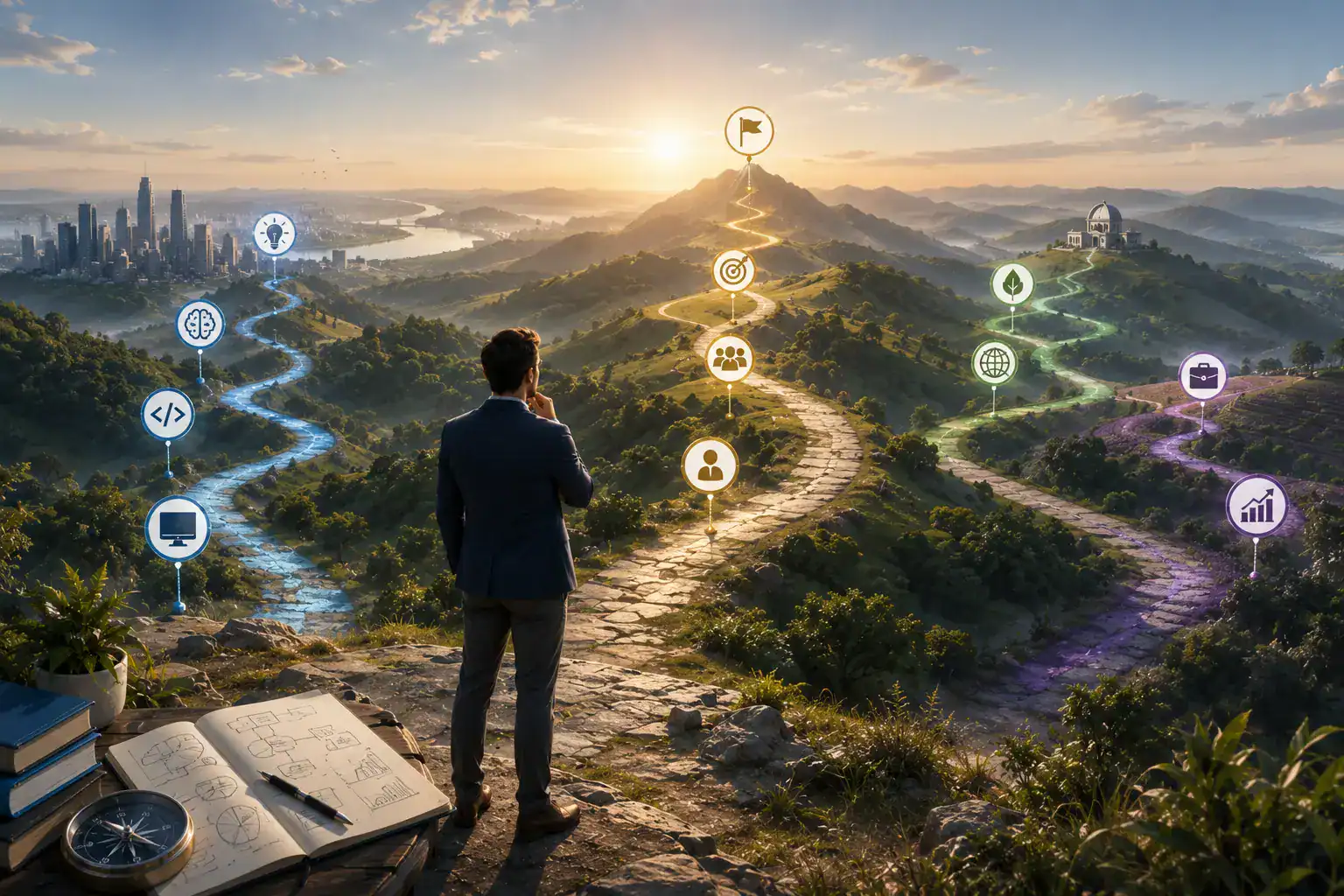 Career progression plan mapping professional steps from current role to career goal