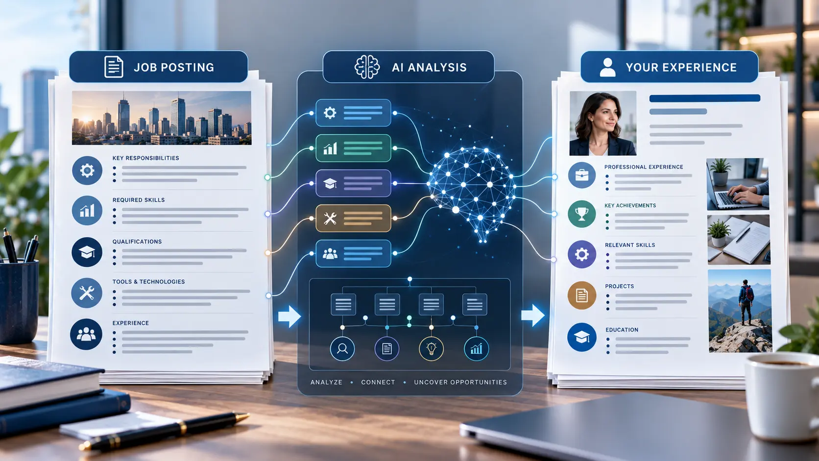 AI job search analysis comparing a job description with candidate skills and experience