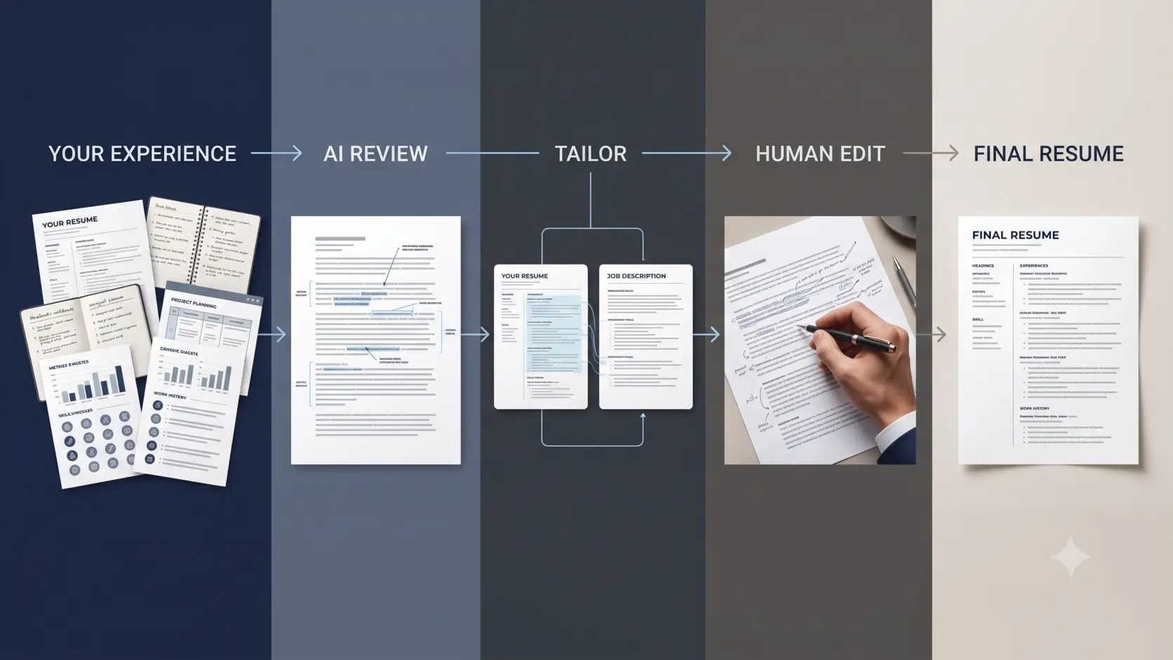 AI resume workflow from real experience to tailored final resume