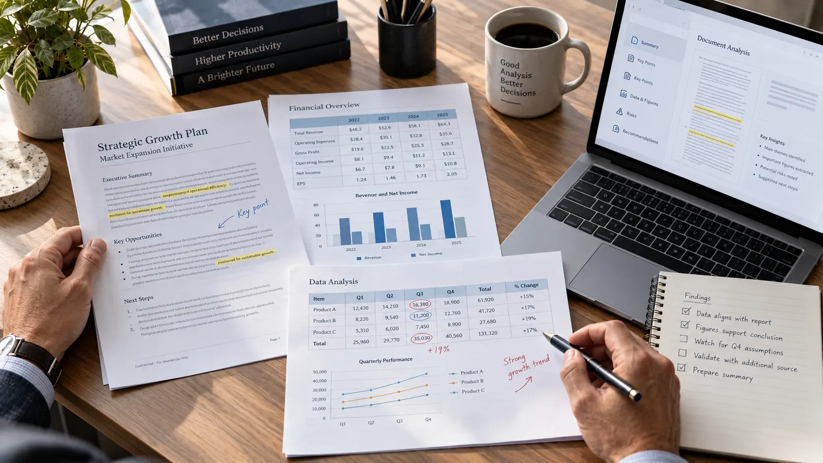 AI tools for work analyzing business documents and spreadsheet data