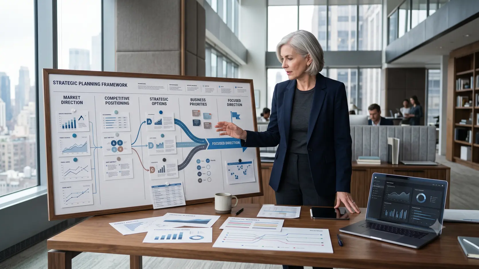 Business strategy framework showing strategic choices and business priorities