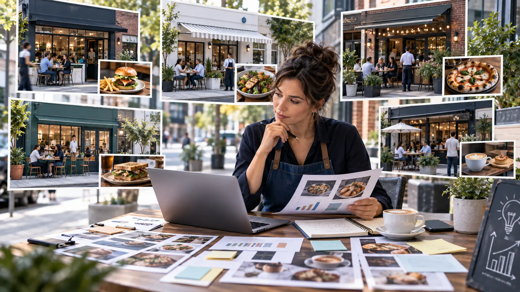 Competitor analysis scene comparing local meal-prep businesses side by side