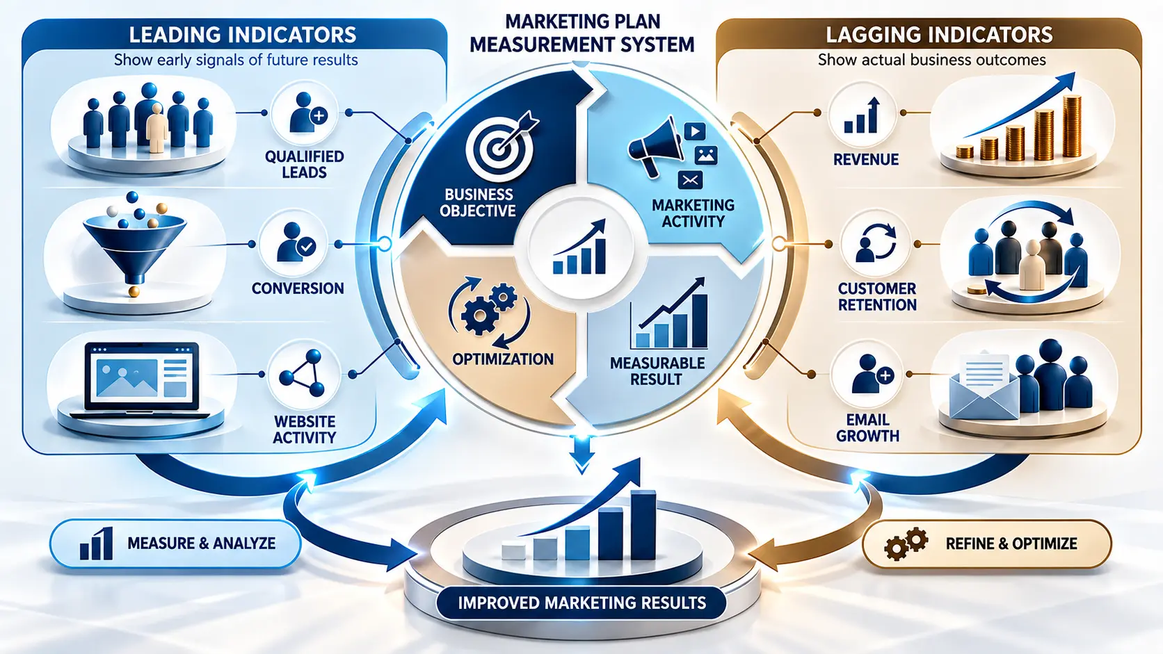Marketing plan metrics being reviewed to measure campaign performance and improve results