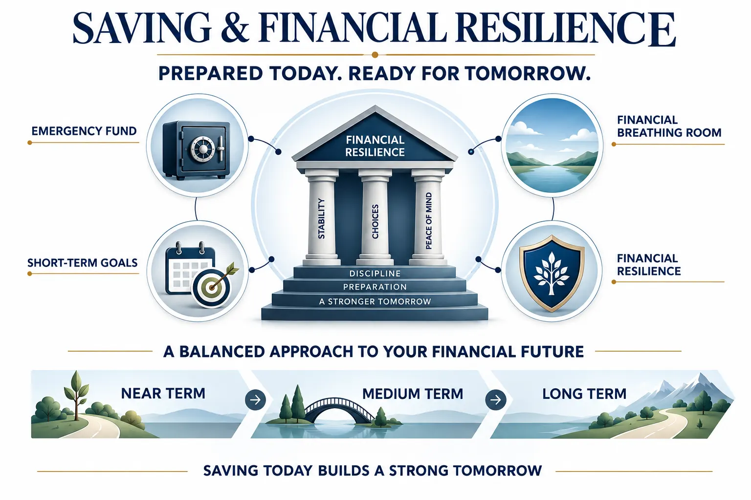 Infographic showing saving, emergency funds and financial resilience