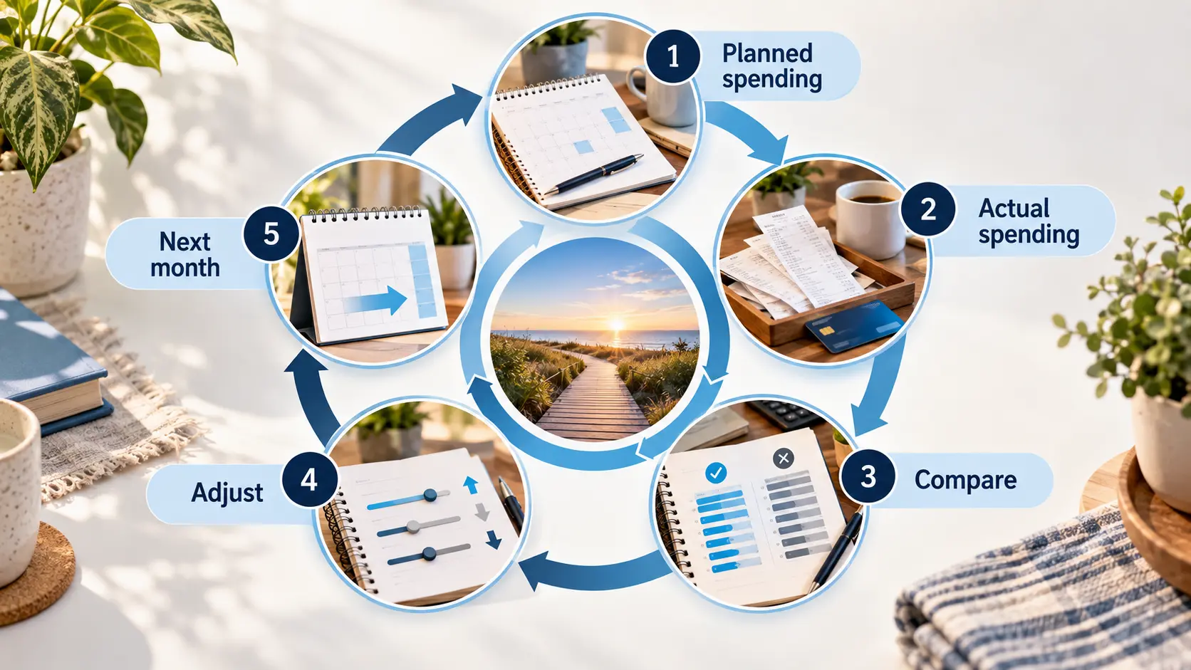 Monthly personal budget review and spending plan cycle