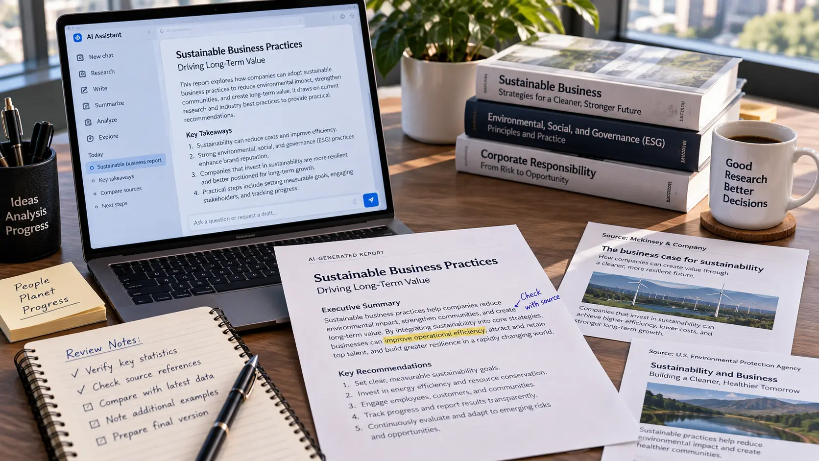 Professional reviewing large language model output against source information