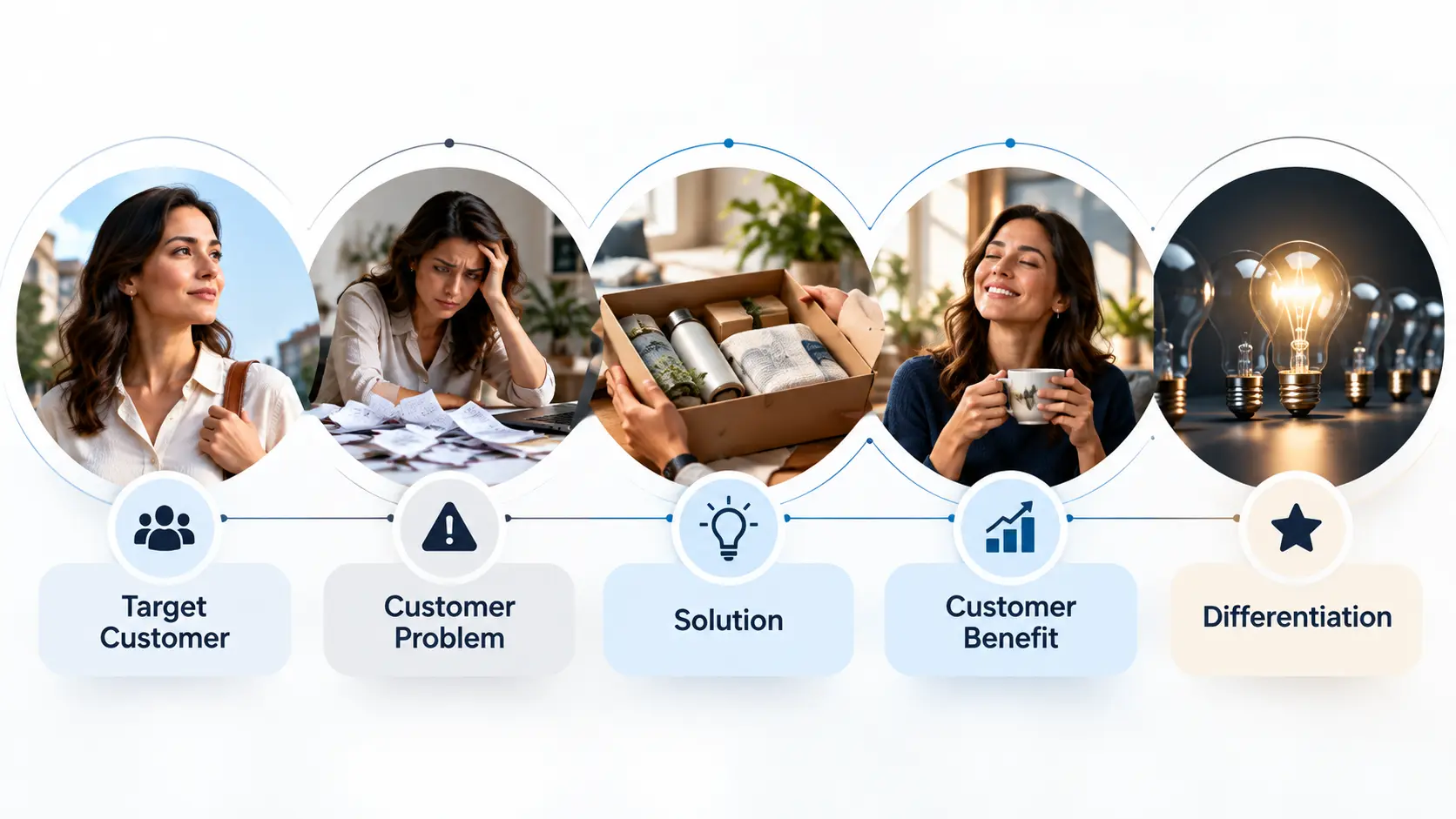Infographic showing the five core elements of a strong value proposition